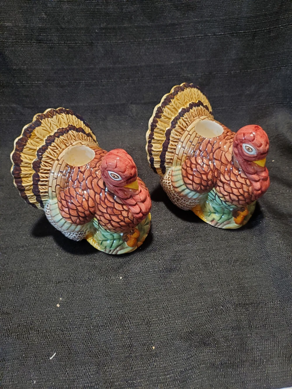 Vintage 1993 Omnibus Fitz and Floyd Turkey Candle Holders Pair Mint Condition